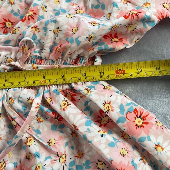 Live Cloth Dress Large Pink Blue Floral Maxi Smocked Waist Tie V-neck Button Up - Picture 7 of 16